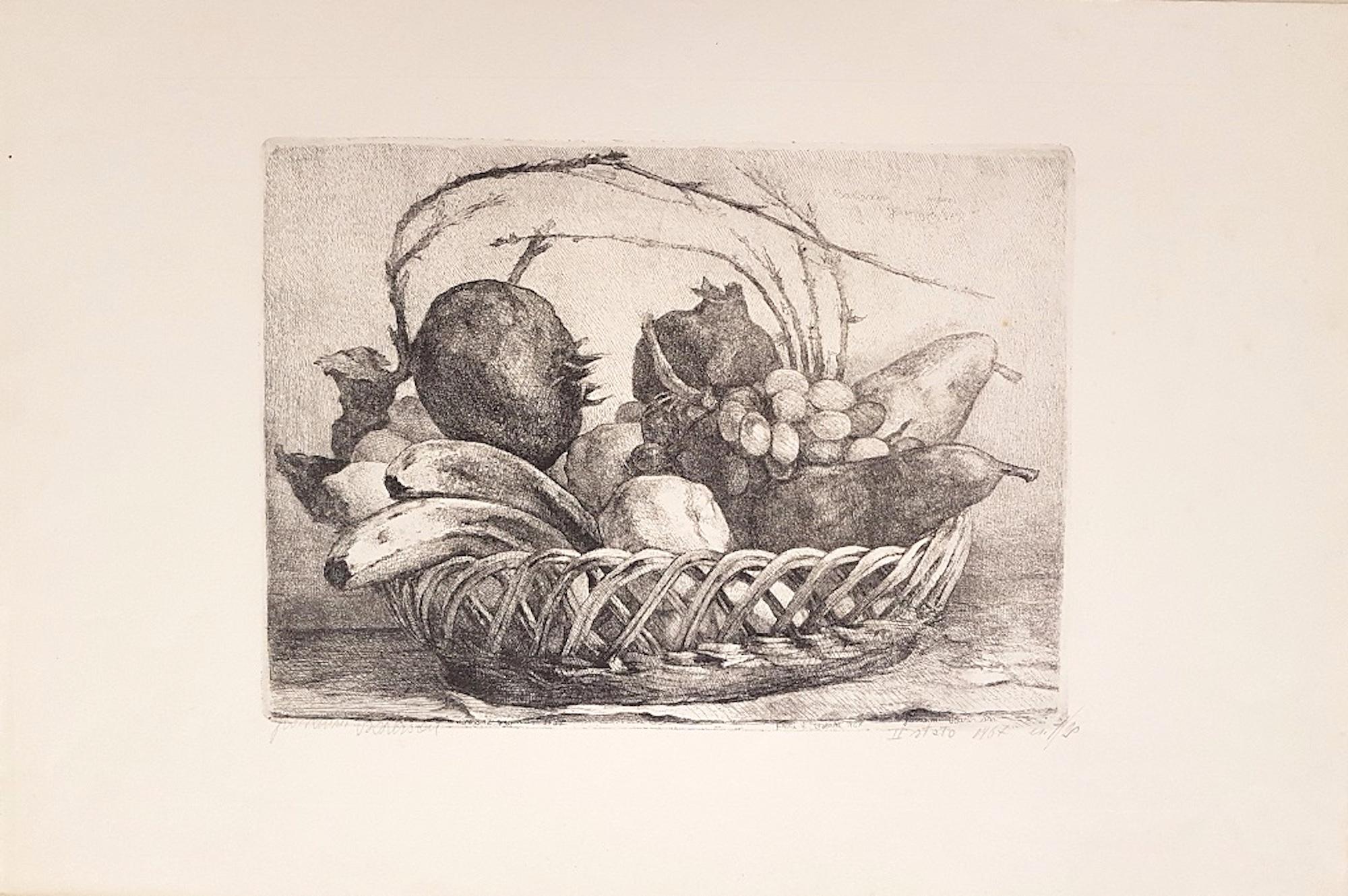Etching, 1967, hand-signed with pencil on lower-left margin by the Italian artist, Giovanni Barbisan. Signed and dated on plate on lower margin at the center "finita il 21 aprile 1967//Giovanni Barbisan". Edition of 20 prints. Second state. In very