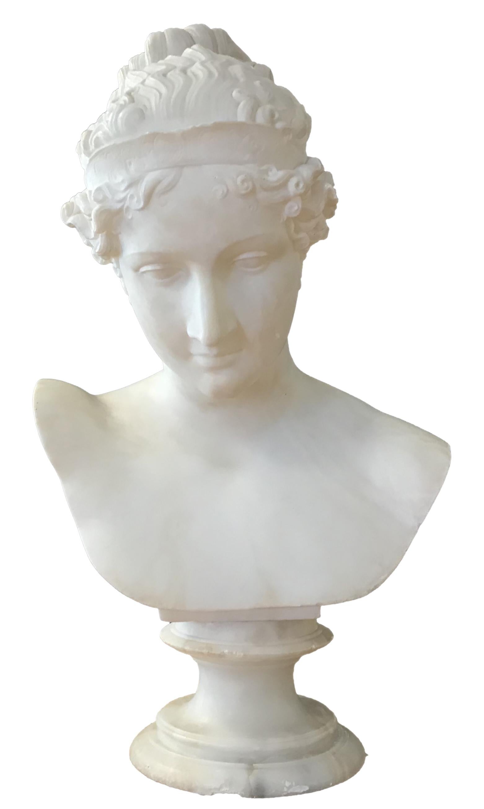 Bust of Young Woman, Original Carrara Marble Sculpture 2