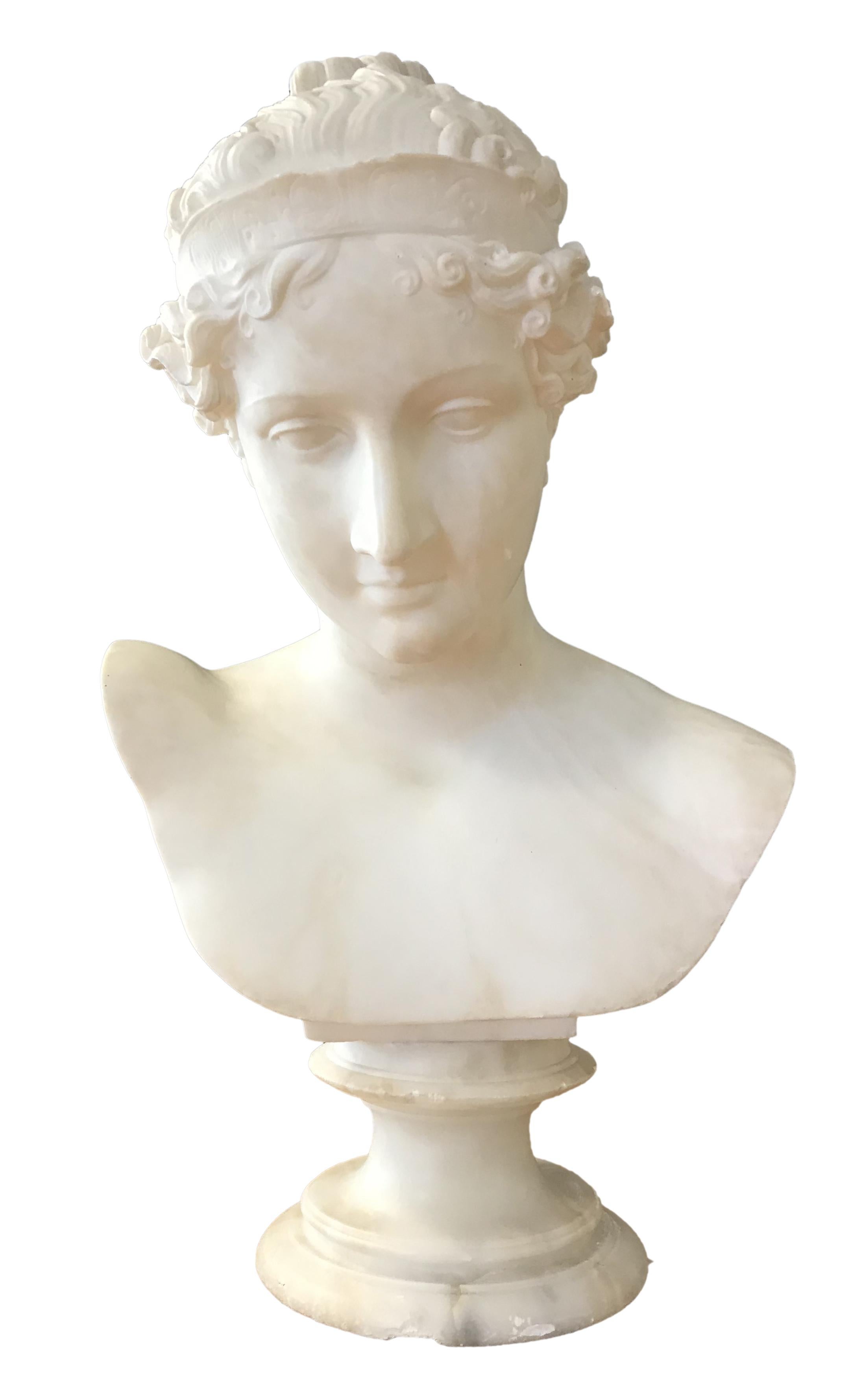 Bust of Young Woman, Original Carrara Marble Sculpture 3