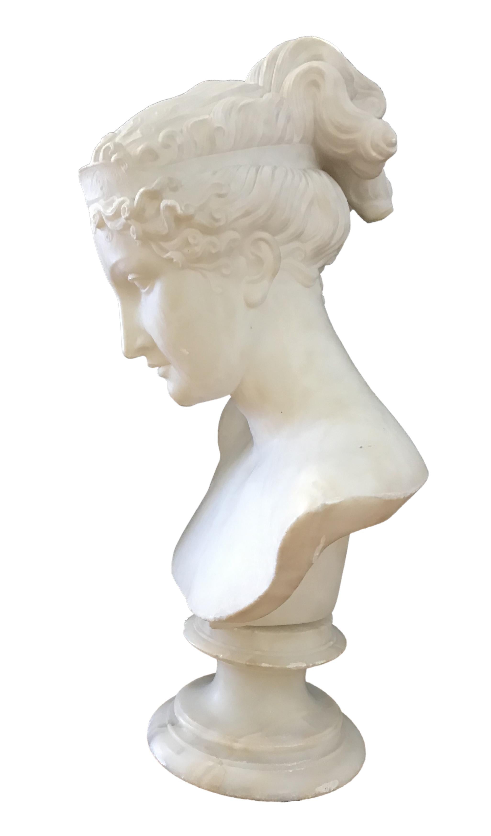 Bust of Young Woman, Original Carrara Marble Sculpture 5