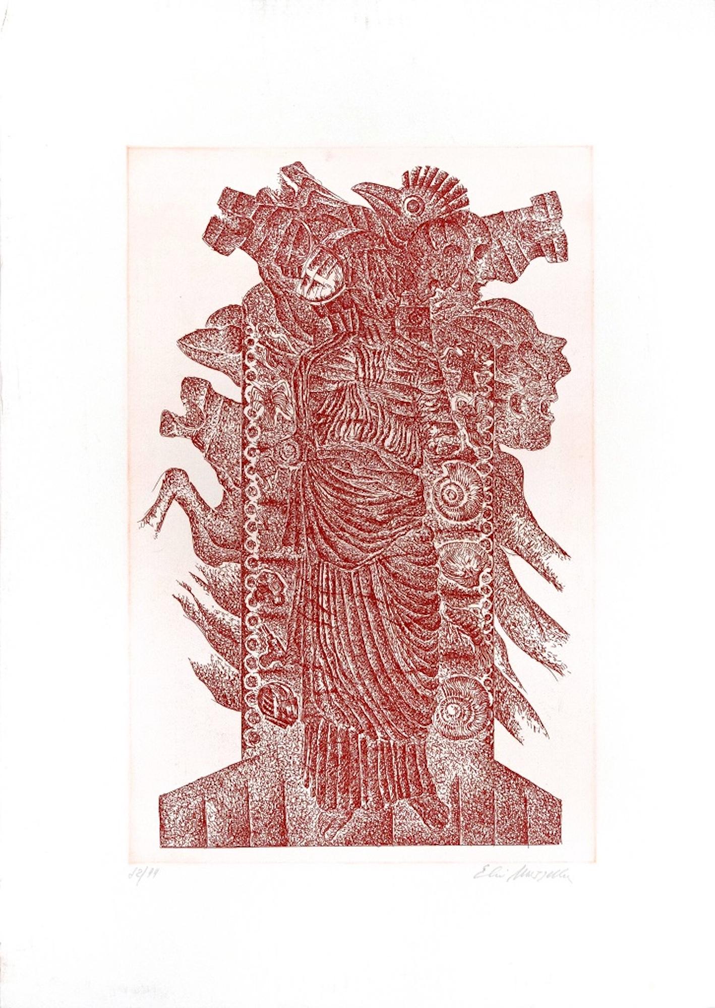 Totem - Etching by Elio Mazzella - 1970s