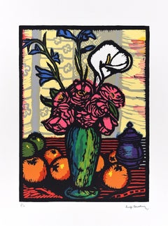 Still Life with Flowers in a Vase - Woodcut Print by L. Servolini - 1973