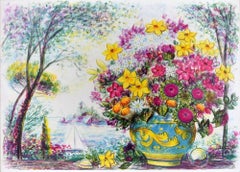 Vintage Flowerpot  - Lithograph by Jovan Vulic - 1988