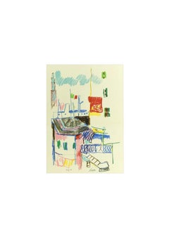 Casetta Con tricolore - Original Lithograph by Enrico Paulucci - 1973