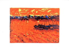 Orange Langscape - Original Screen Print by V. Monti - 1970s