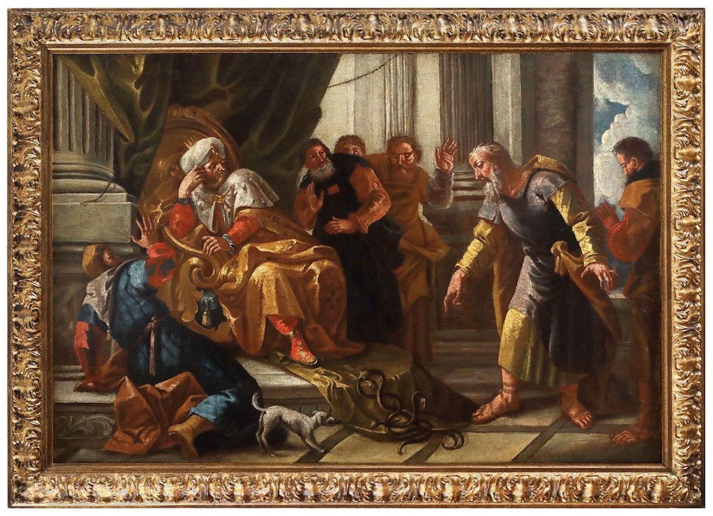 Moses and Aharon is an original oil painting realized by the Italian master Giuseppe Diziani in the first half of XVIII Century.

Oil on canvas. Precious frame included (cm 74 x 109).

Mint conditions. 

The painting is accompanied by an original