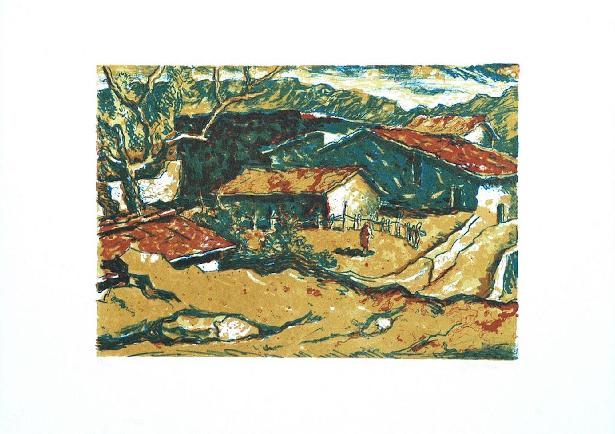 Rural Landscape - Original Lithograph by Mario Rossi - 1970s