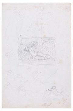 Vintage Composition with Nude Woman - Original Pencil Drawing Early 20th Century