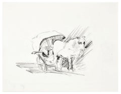 Vintage Horse and Carriage  - Original Charcoal Drawing y N. Czinober - Mid 1900