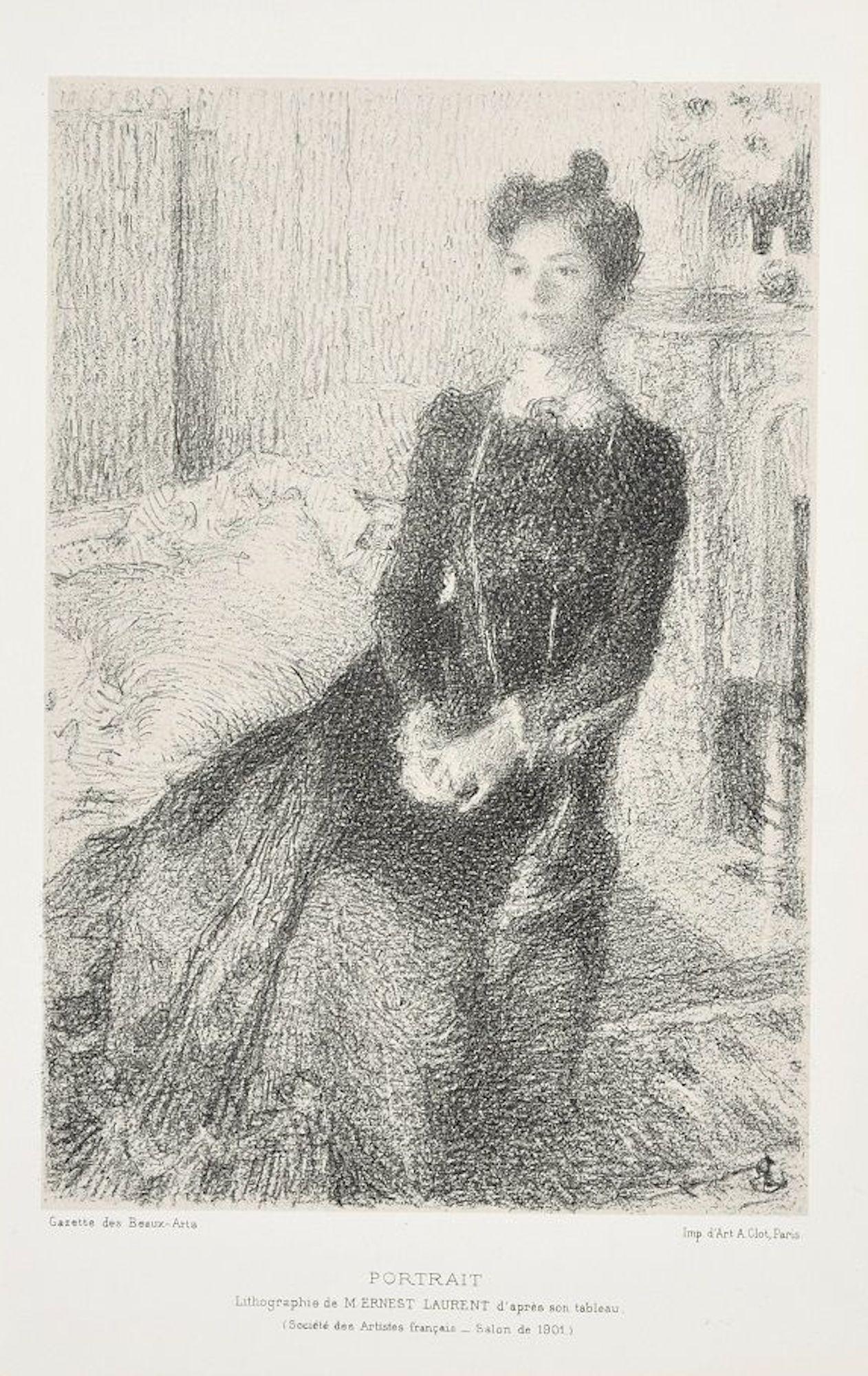 Ernest Laurent Figurative Print - Portrait of Woman - Lithograph by E. Laurent - 1901 ca.