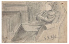 Portrait of a Lady - Original Pencil Drawing by M. Babillot - Beginning of 1900