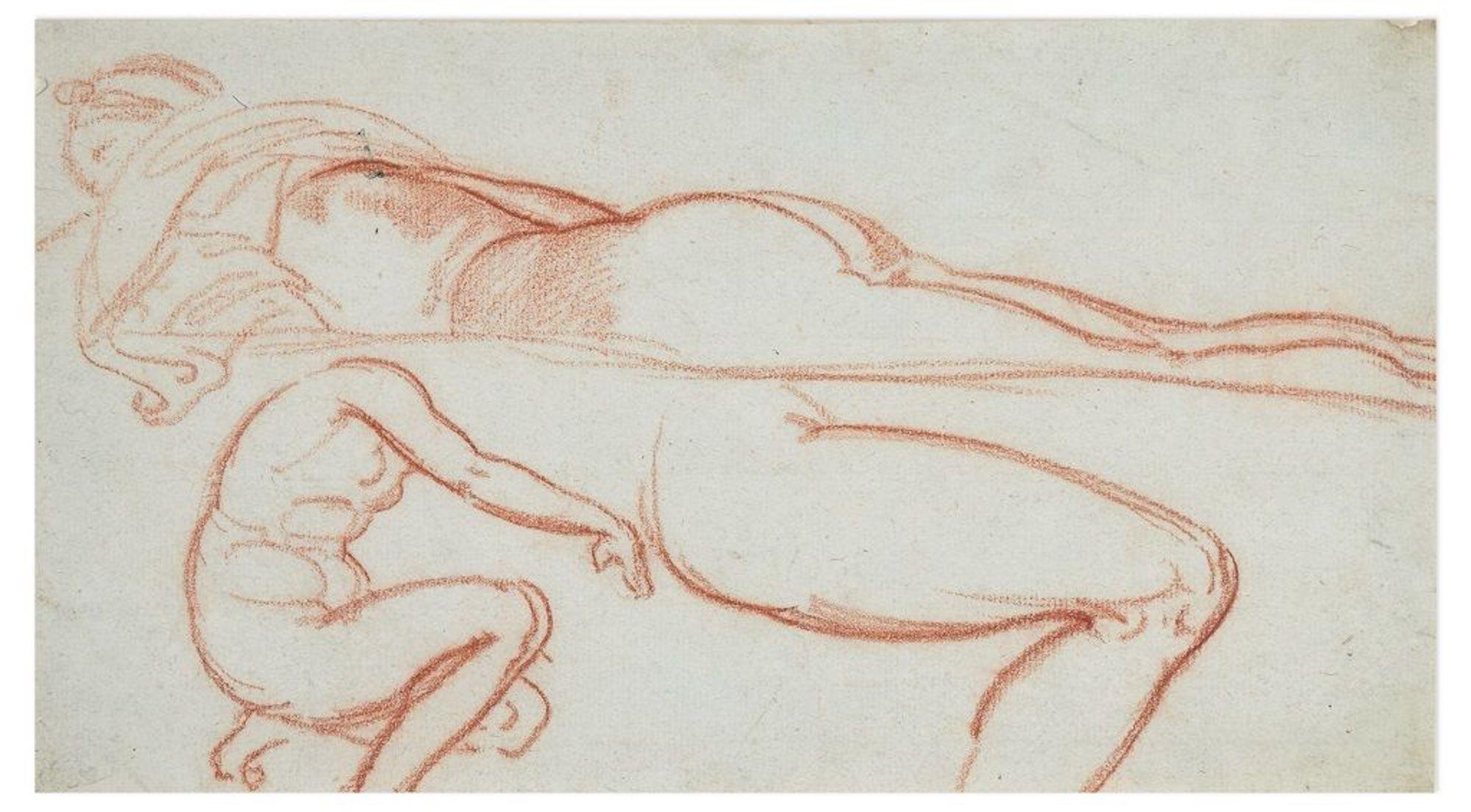 Pierre Andrieu Figurative Art - Studies for a Female Nude - Original Pastel Drawing by P. Andrieu - Late 1800
