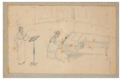 Concertino - dessin original au crayon par A.J.B. Roubille - début du XXe siècle