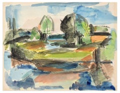 Landscape - Original Watercolor on Paper by D. Callé - Mid 20th Century