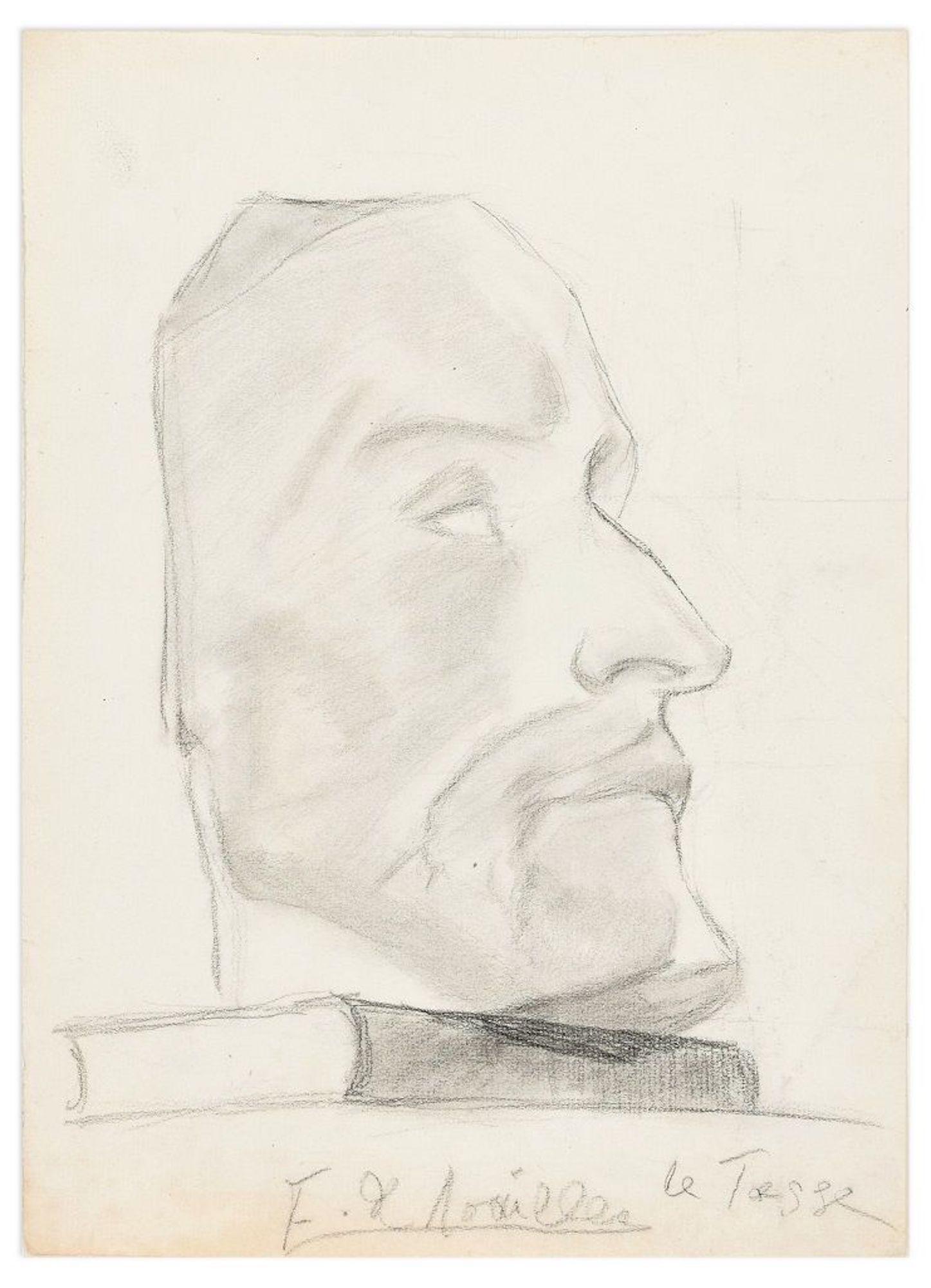 Anna Elisabeth de Noaille Figurative Art - Male Profile - Original Pencil Drawing by A. E. de Noailles - Early 20th Century