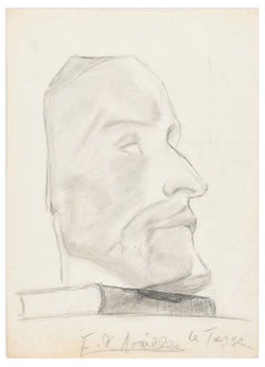 Male Profile - Original Pencil Drawing by A. E. de Noailles - Early 20th Century