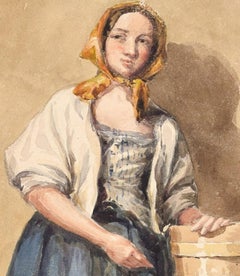 Country Woman -Original Ink and Watercolor by A. Aglio - Early 19th Century