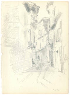 Narrow Lane - Original Pencil Drawing on Paper by J. Hirtz - Mid 20th Century