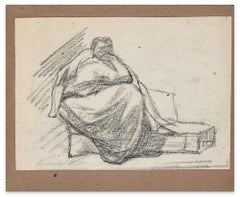 Seated Figure - Original Charcoal Drawing by Aimé Millet - Mid 19th Century