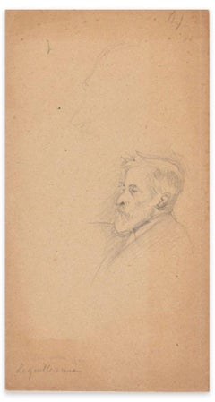 Profile of Old Man - Original Pencil Drawing by F.A. Laguillermie - Late 1800
