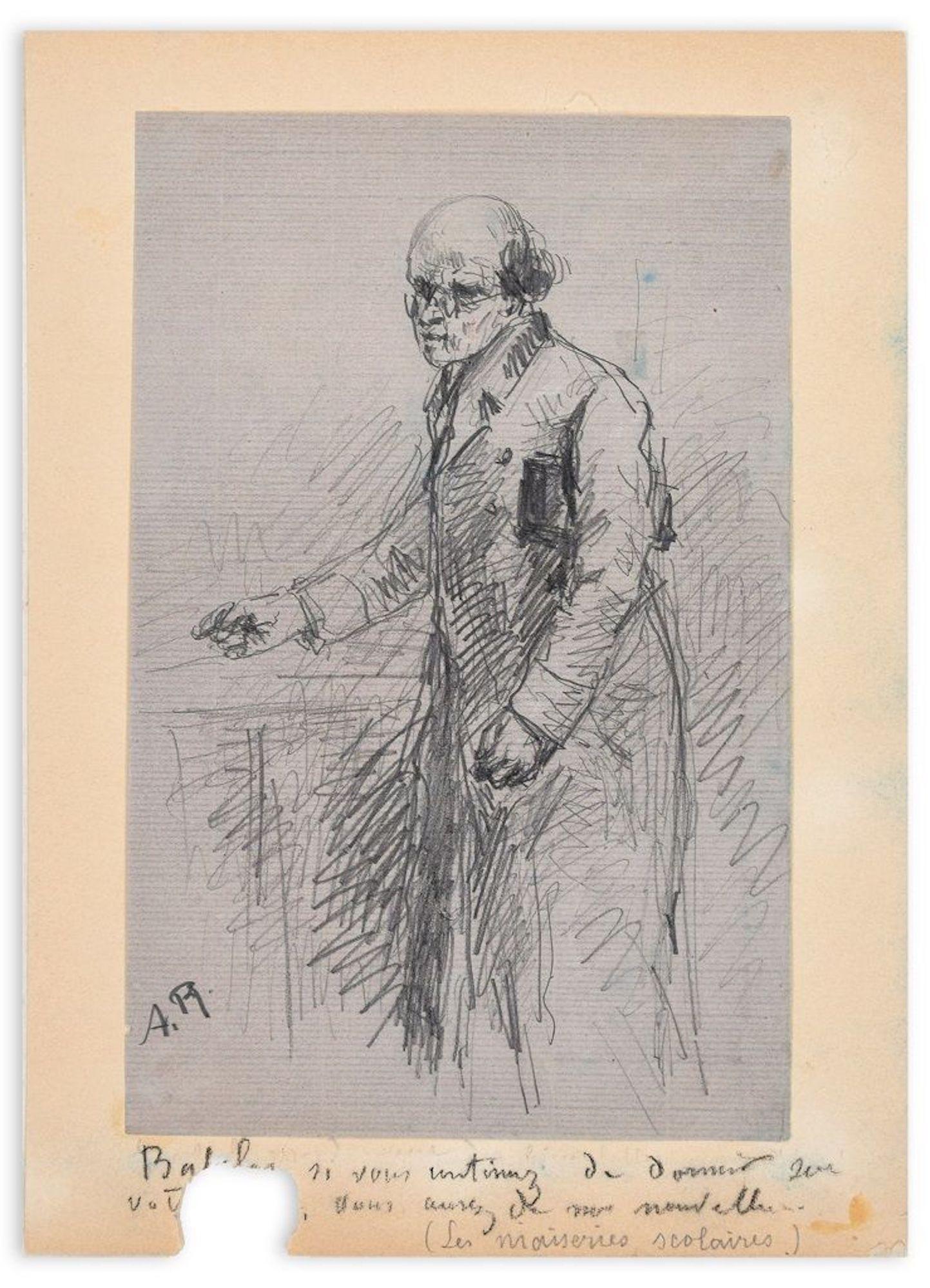 Anne Charlotte Claudine Rodet Figurative Art - Portrait of Teacher - Original Pencil Drawing by A.C.C. Rodet - Mid 19th Century