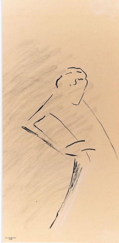 Le Manteau - Dessin original à l'encre de Chine par Flor David - 1952