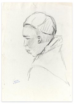 A Monk - Original Charcoal Drawing by J. Bernard - Early 1900