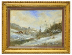 Snowy Landscape - Oil on Canvas by Francesco Mancini - Late 19th Century