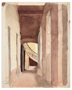 Glimpse - Original Watercolor by J. Hébert - Late 19th Century