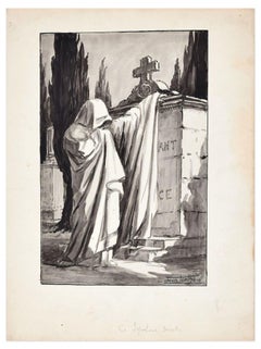 Les Sepulcres Secrets - Ink and Watercolor Drawing by Jean Torthe - Mid 1900