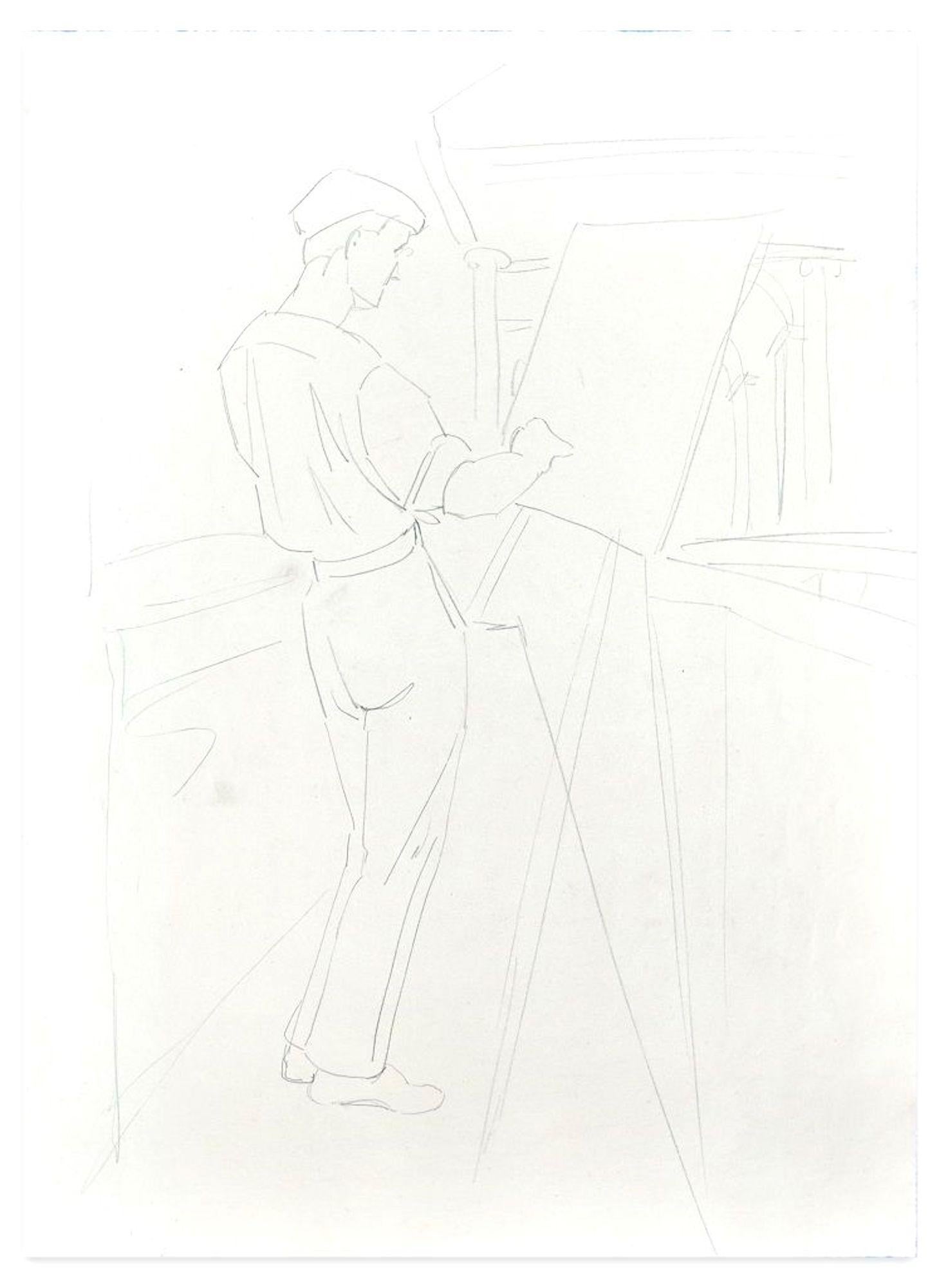 Unknown Figurative Art - Painter - Original Pencil Drawing by 20th Century French Artist