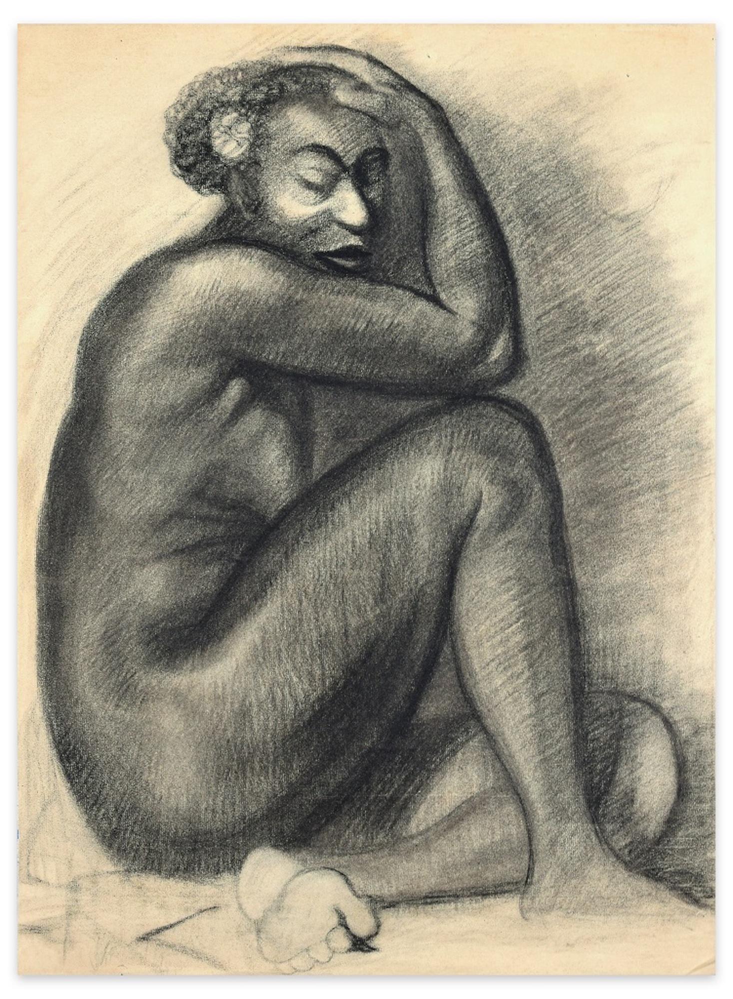 Unknown Nude - Studies for Portraits - Charcoal Drawings on Ivory Paper - 20th Century