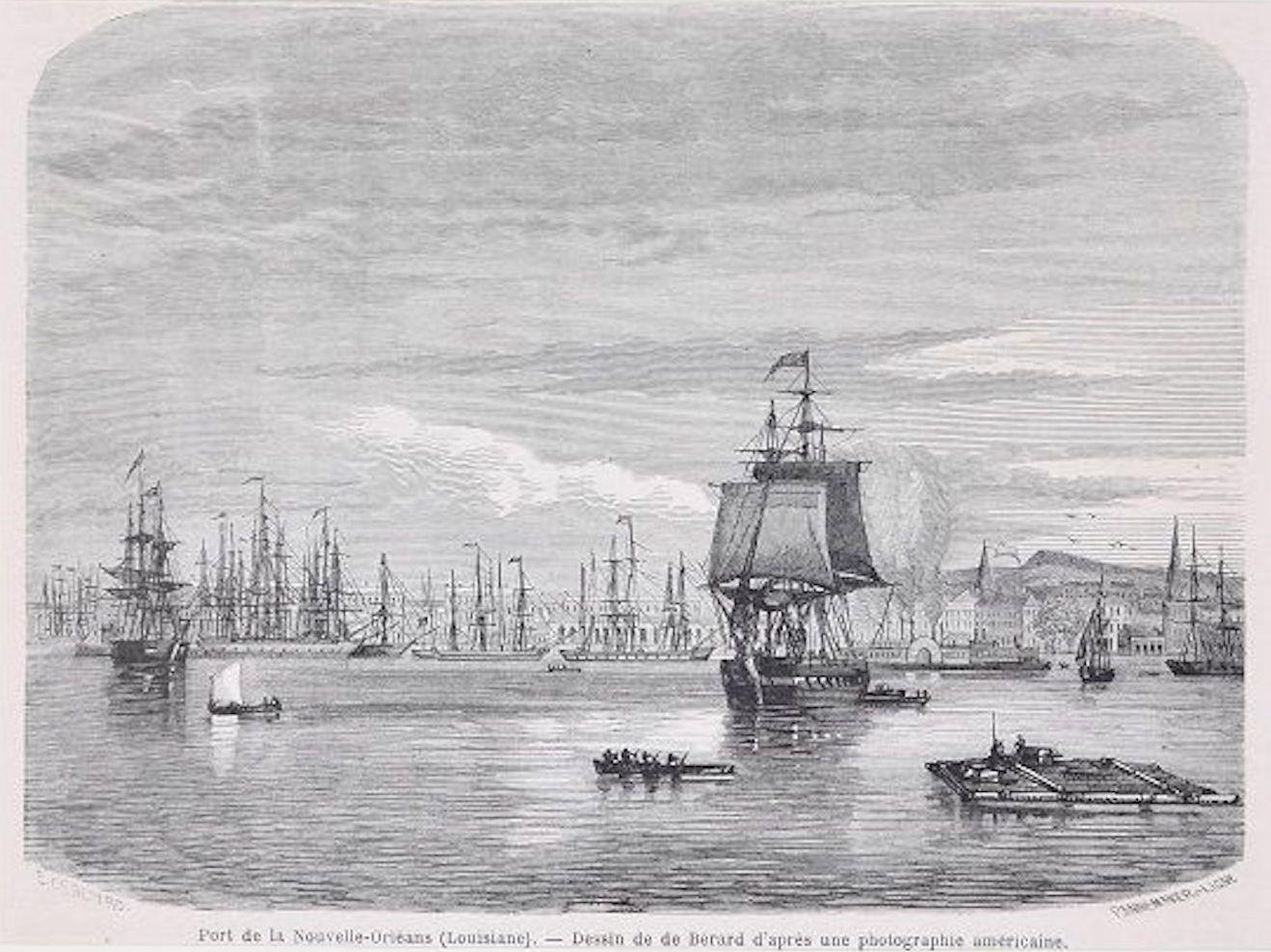 Adolphe-François Pannemaker Landscape Print - Port de la Nouvelle-Orléans - Original Woodcut by A.-F. Pannemaker - 1865