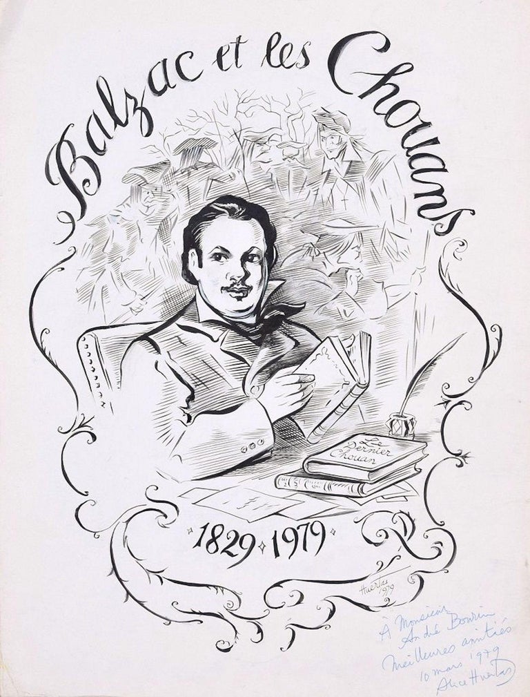 Balzac Et Les Chouans Original Ink Drawing By A Huertas 1979 - 