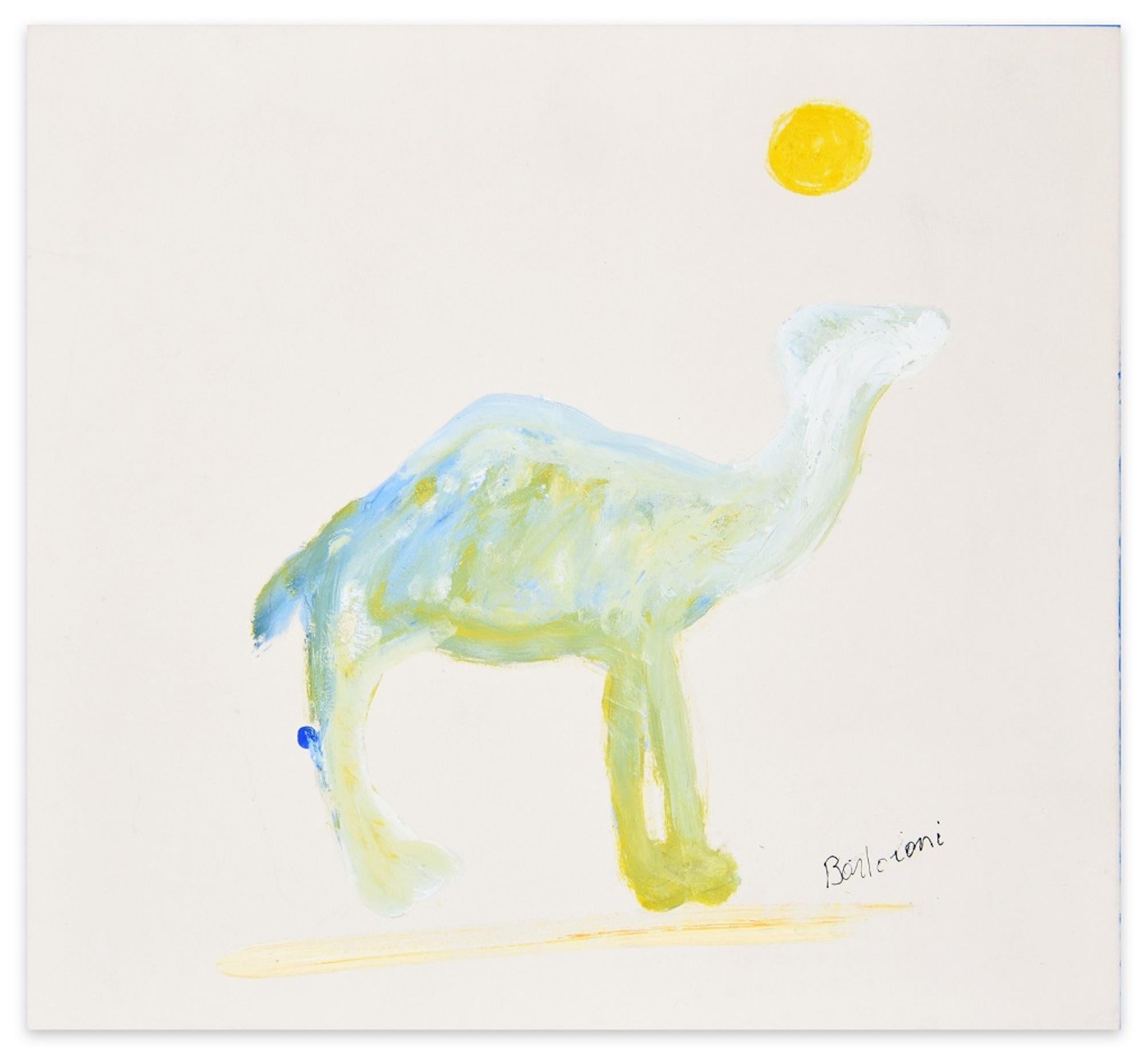 Camel est une peinture à l'huile originale sur carton, réalisée en 1974 par l'artiste italien Lillo Bartoloni.

Signé à la main à l'encre de Chine noire dans la marge inférieure droite.

Un beau profil de chameau sous un joyeux soleil jaune est