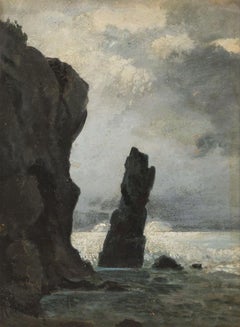 Faraglioni in Capri - Oil on Table by M. Roeder - Early 20th Century