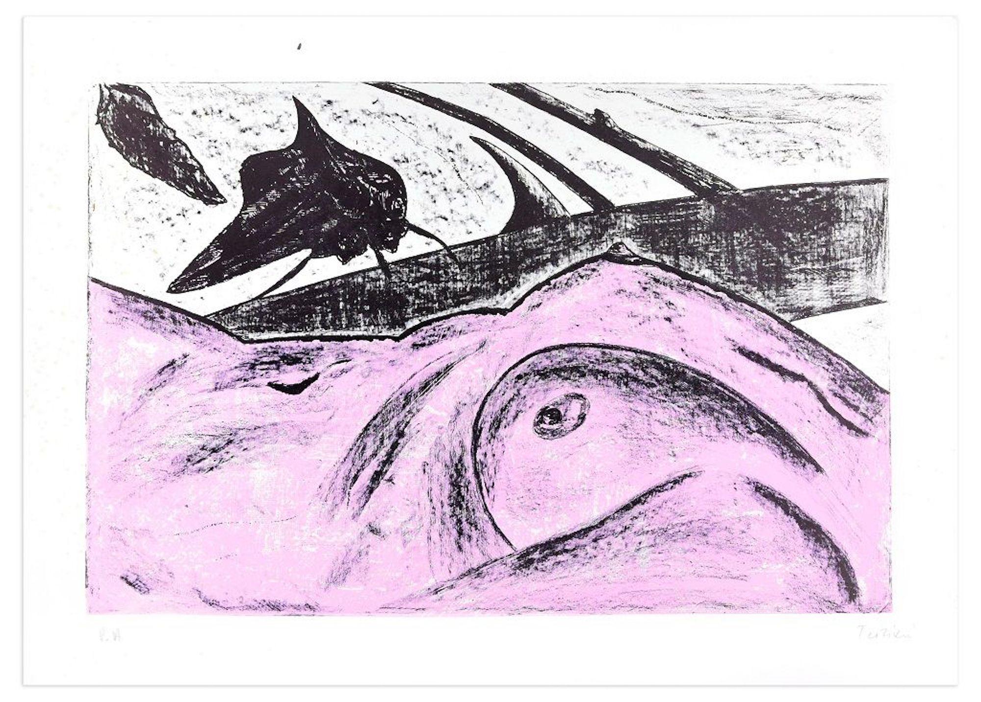 Pink Nude - Original Lithograph by Nino Terziari - 1970s