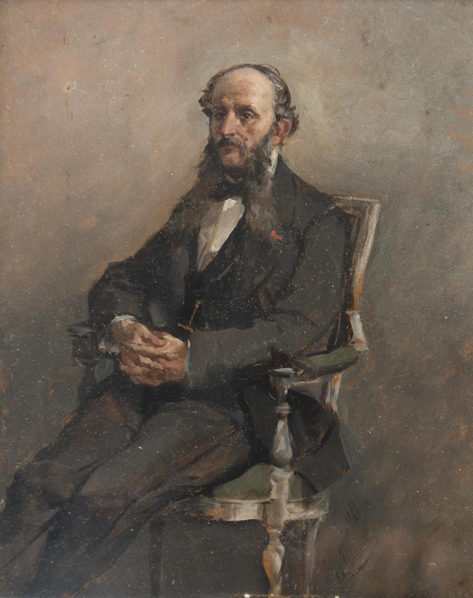 Antonio Pascutti Portrait Painting - Portrait of Seated Man - Oil on Canvas by A. Pascutti - 1870s