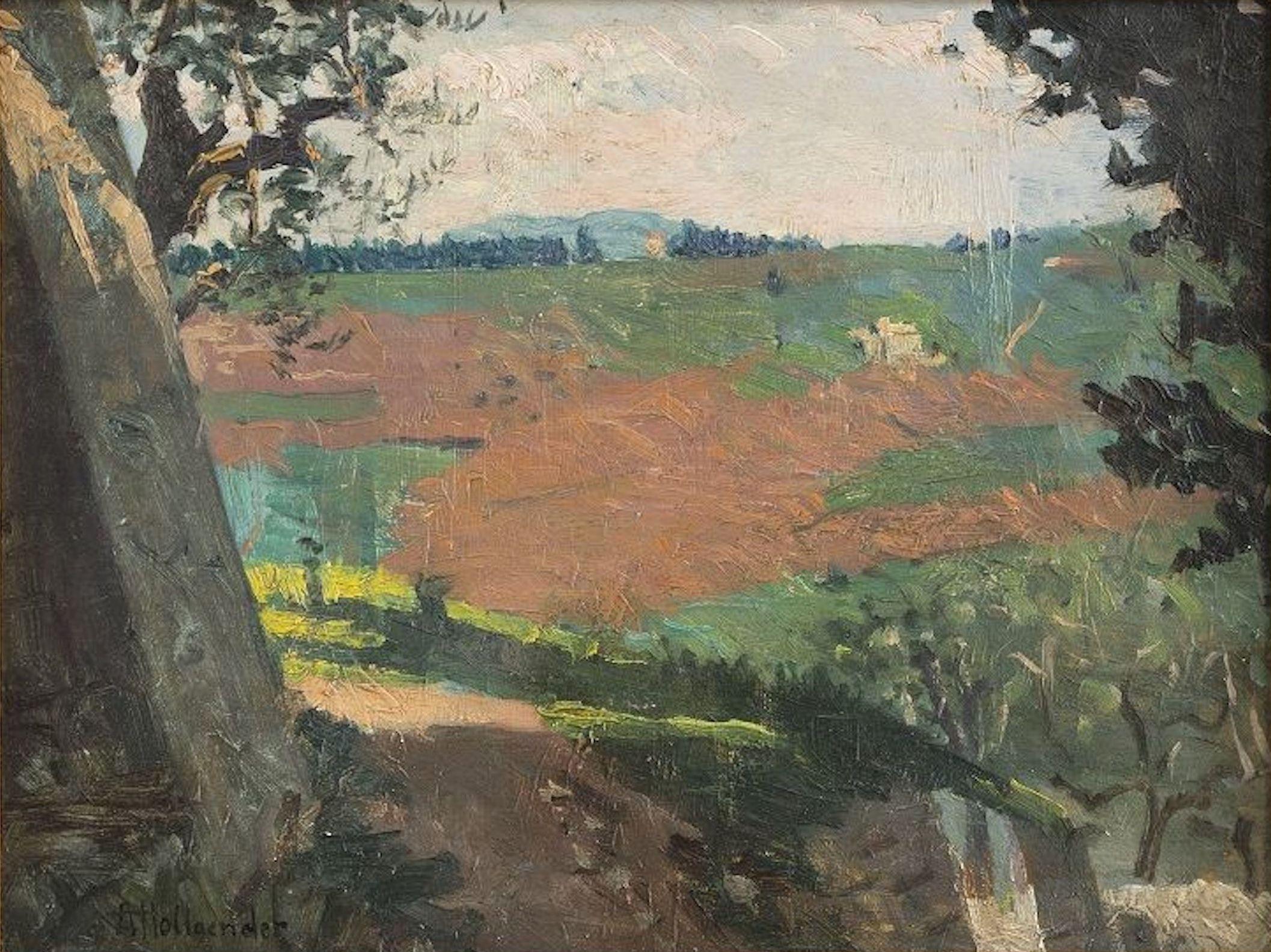 Alfonso Hollaender Landscape Painting - Landscape - Oil on Cardboard by A. Hollaender - Late 19th Century