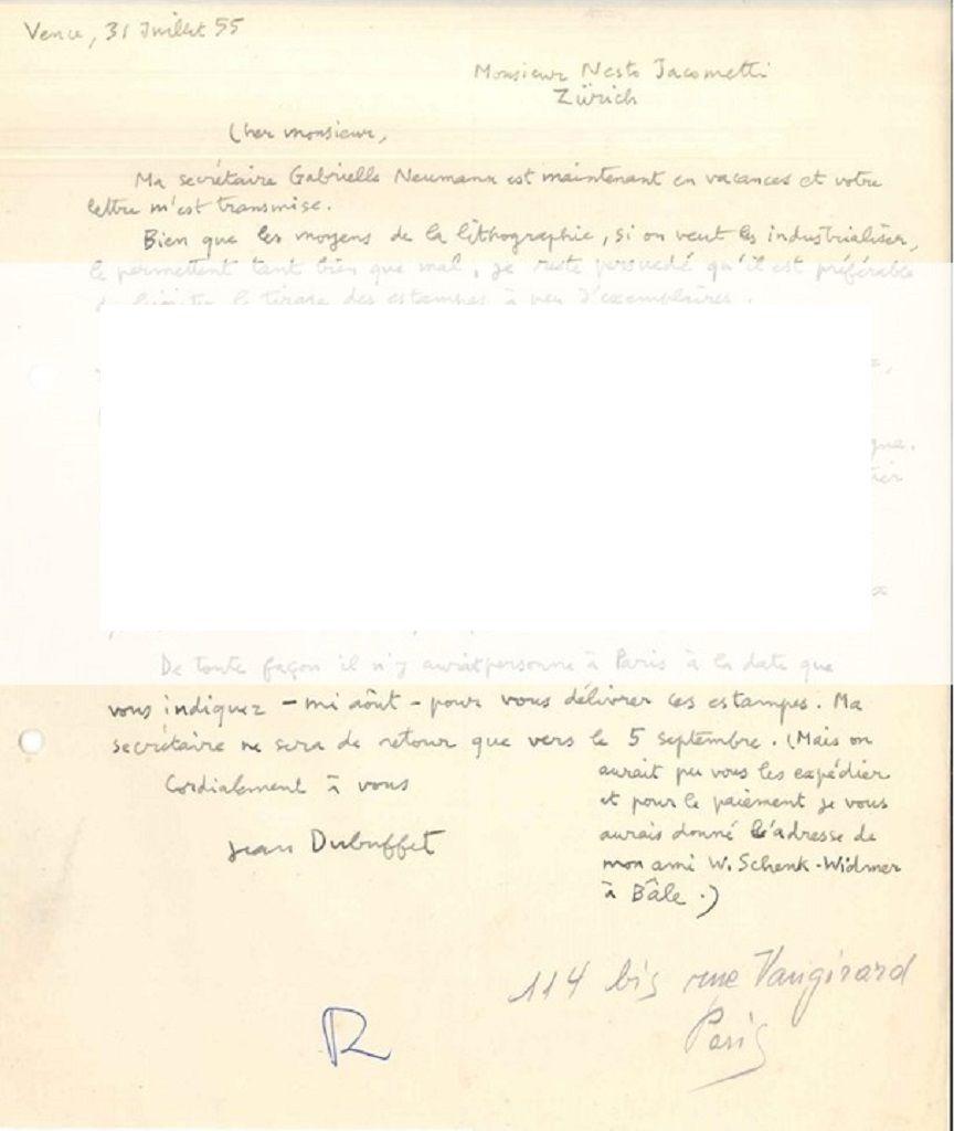 Autographenbuchstaben von Jean Dubuffet - 1950er Jahre