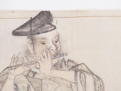 Samurai Playing Flute - Mixed Media by Matsumura Keibun School - 1800