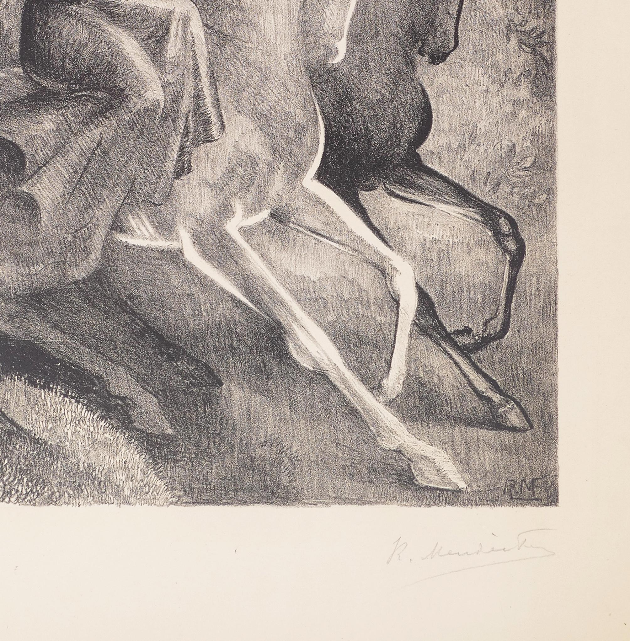 Black and White Horses - Lithograph by R. Mendes France - Mid 1900 - Print by René Mendes France