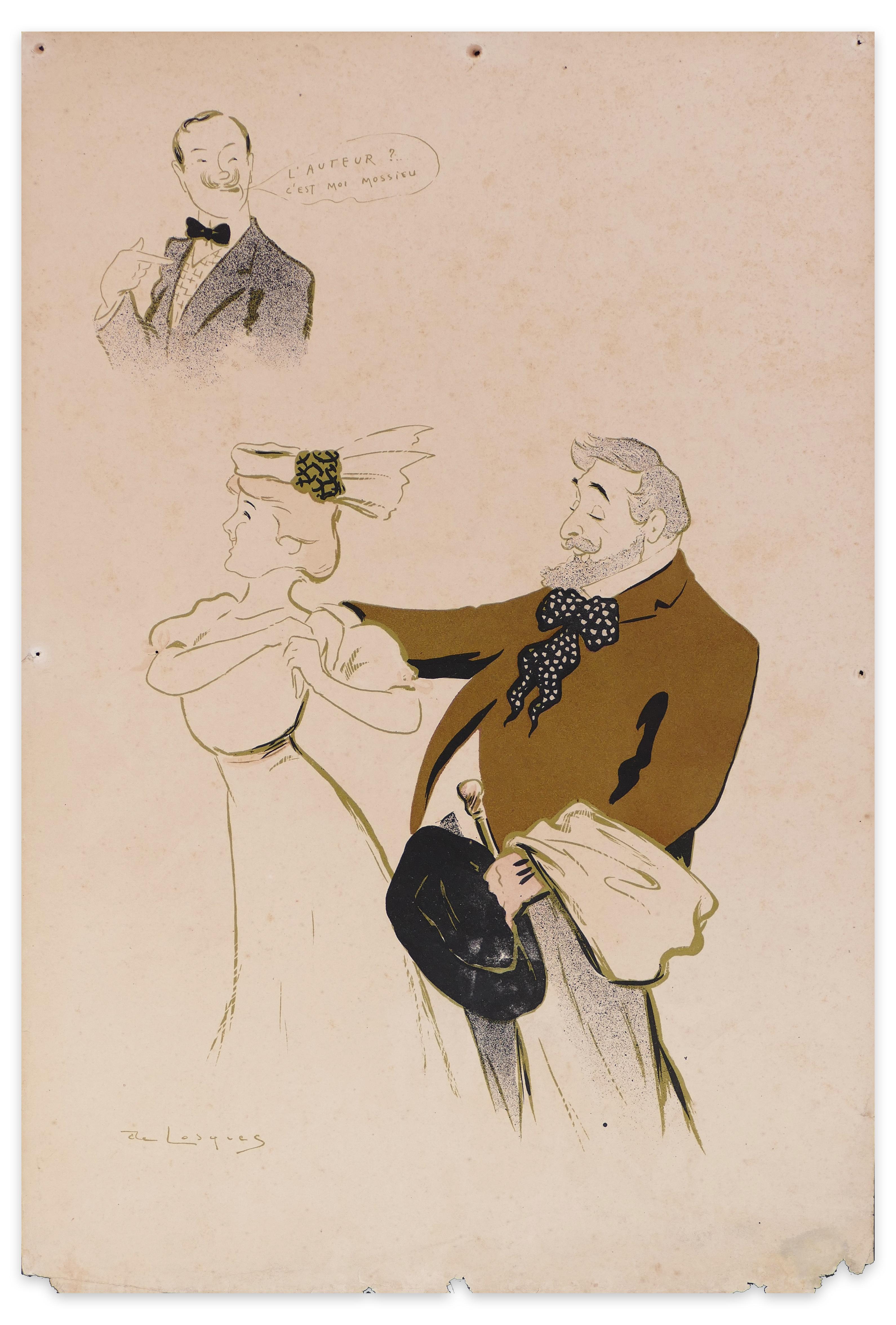 Henri Daniel Thouroude Figurative Print - L'Auteur c'est moi - Lithograph by Daniel de Losques - Early 20th Century