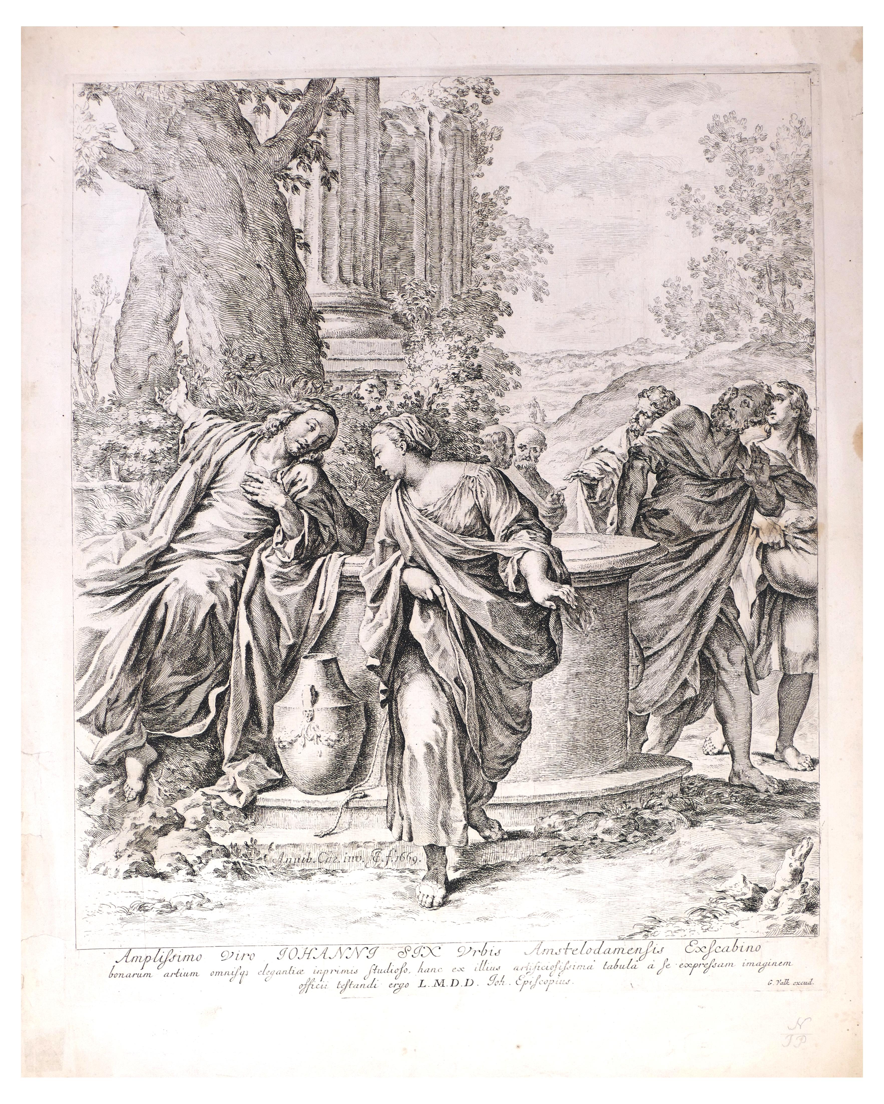 Jan de Bisschop Figurative Print - Christ and the Samaritan Woman - Etching After Annibale Carracci - 1669