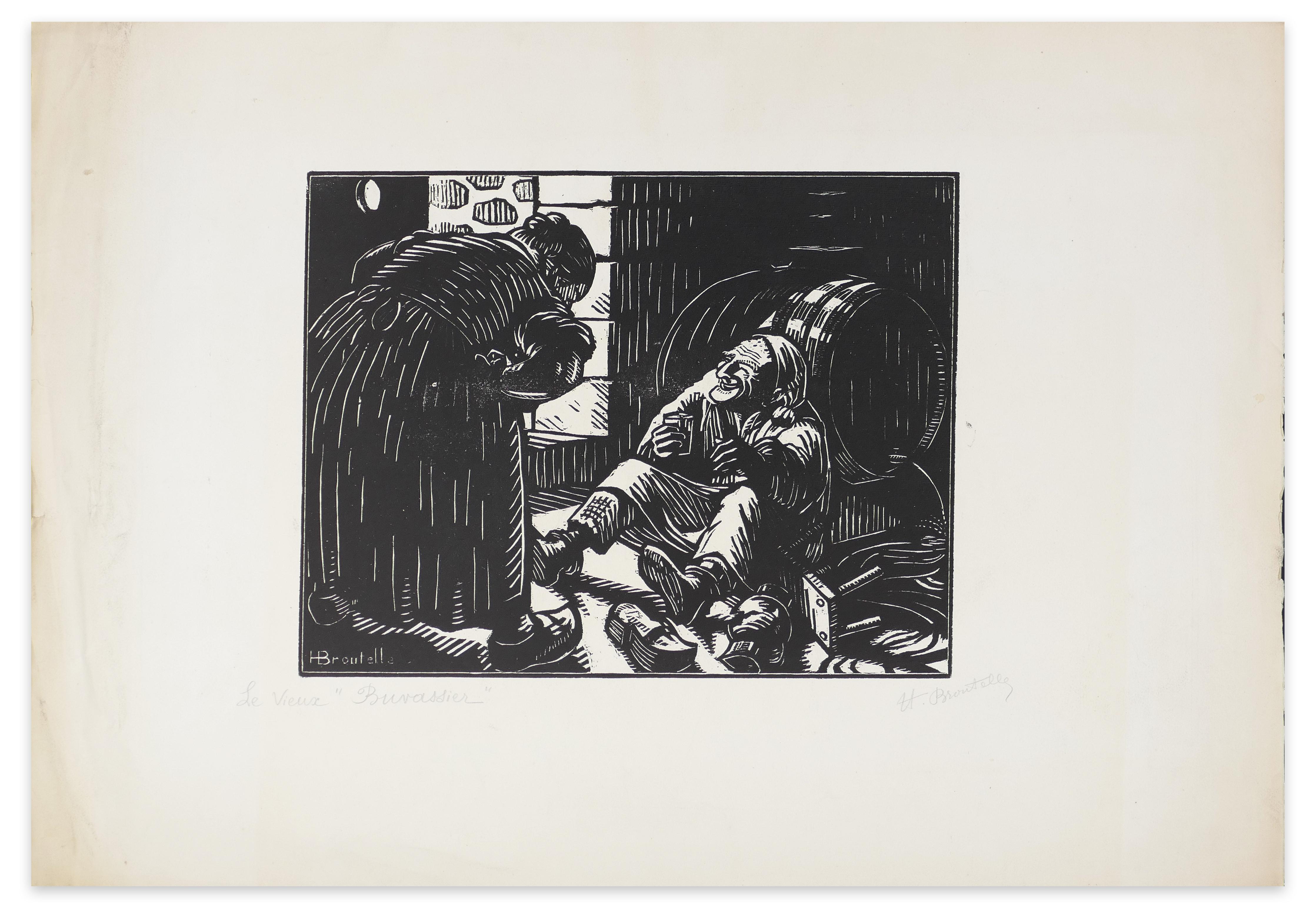 Le Vieux Buvassier - Woodcut Print by H. Broutelle - 1923