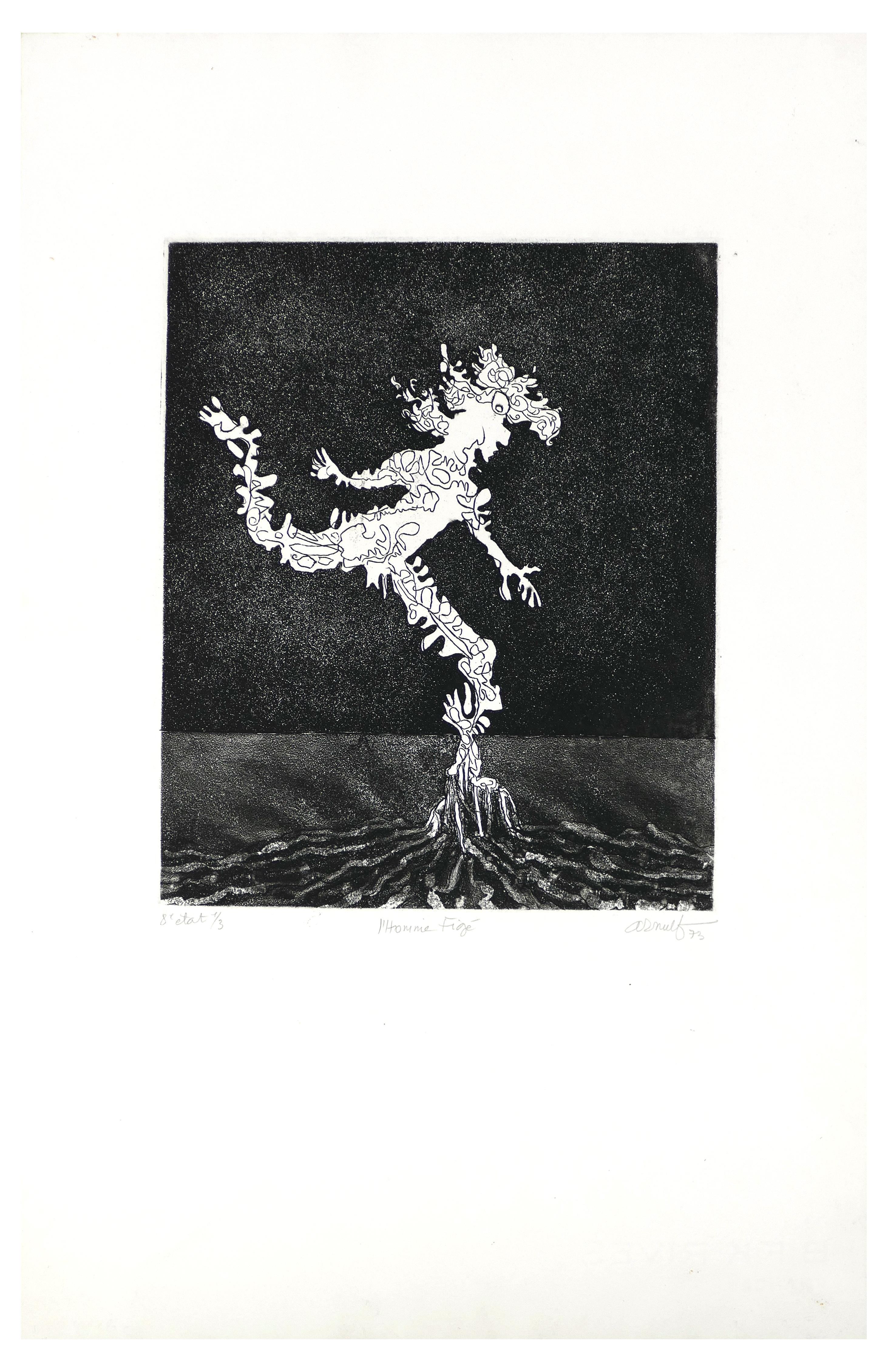 Georges Gaston Arnulf Figurative Print - L'Homme Figé - Original B/W Etching by G. Arnulf - 1973