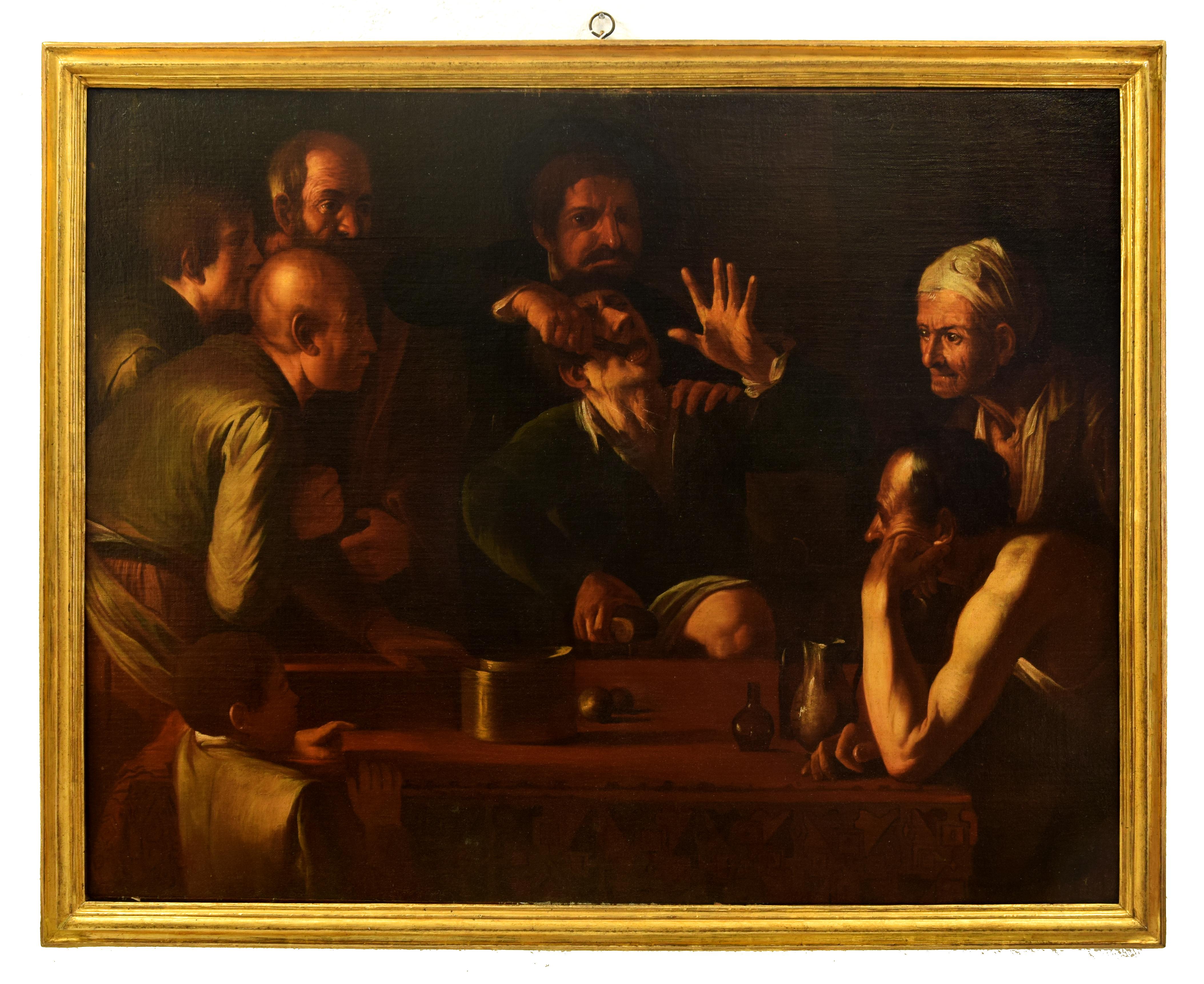 The Tooth-Puller (Il Cavadenti) - Öl auf Leinwand von Follower of Caravaggio 