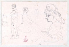Dessin de Caricatures - Pencil Drawing on Paper by E. Giraud - La 1800