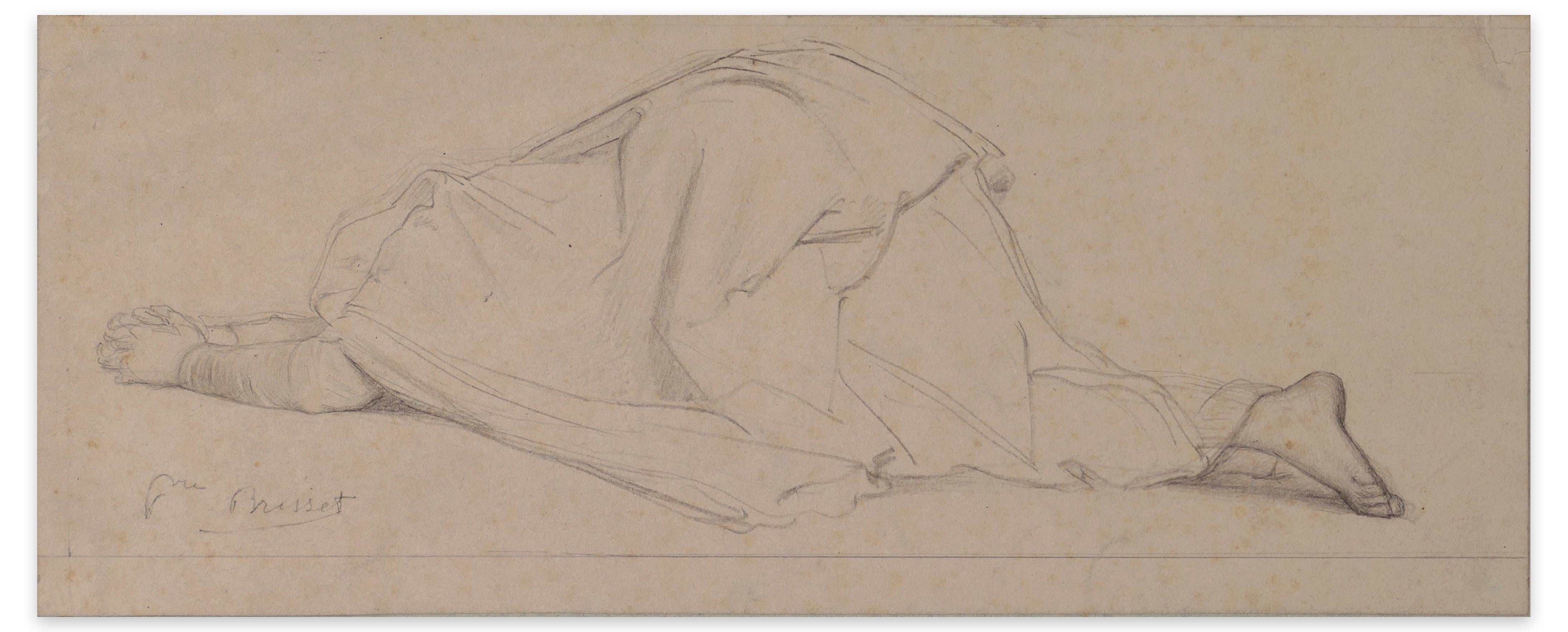 Pierre Nicolas Brisset Figurative Art - Praying Woman - Pencil Drawing by P.N. Brisset - Late 1800 