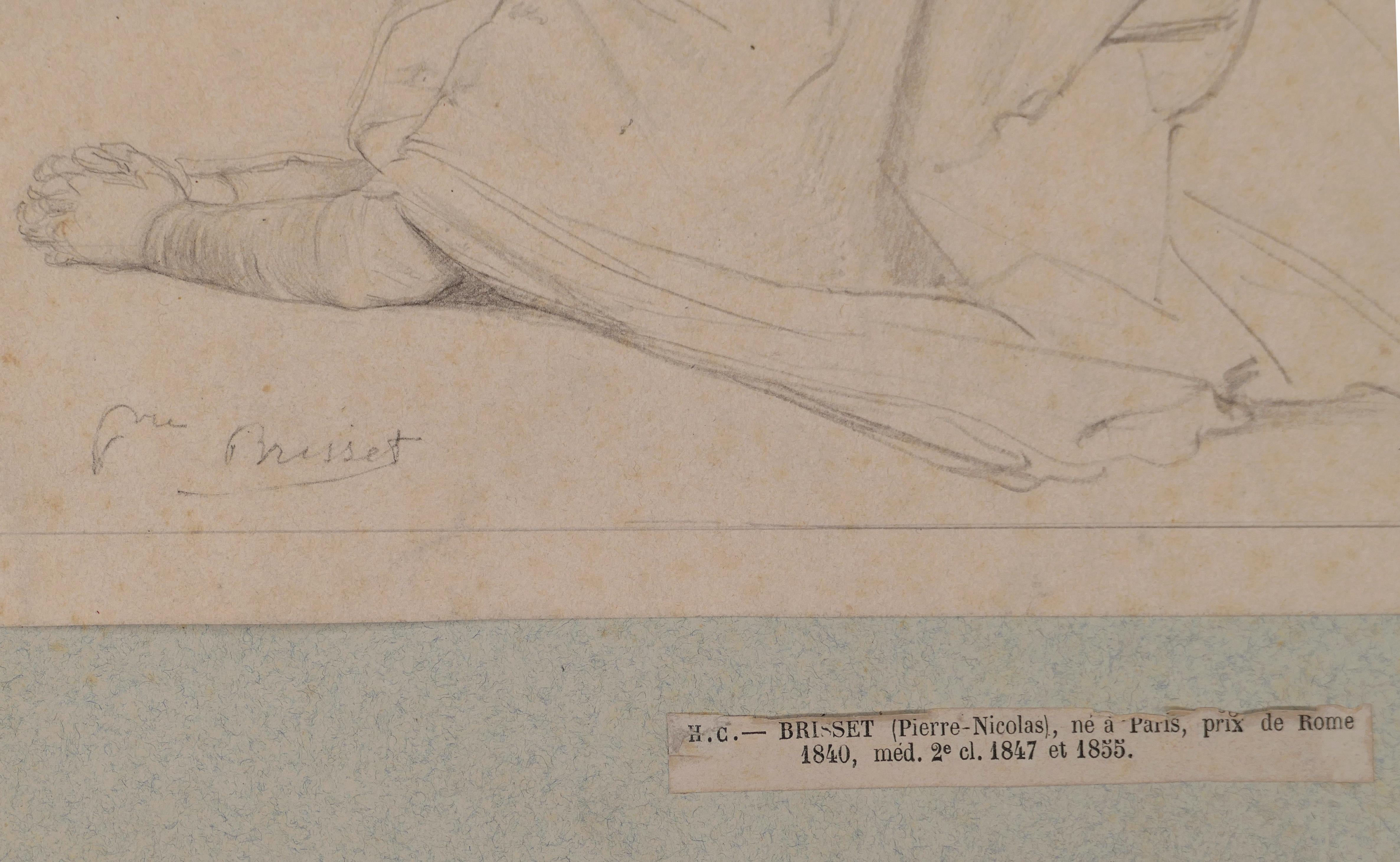 Praying Woman – Bleistiftzeichnung von P.N. Brisset – Ende 1800  – Art von Pierre Nicolas Brisset